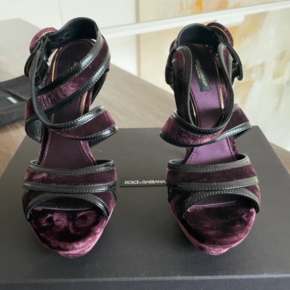 NEW Dolce & Gabbana Purple Velvet Platform Sandals 38 - Picture 7 of 7